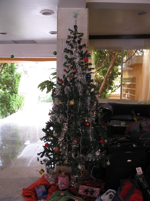 Christmas Tree, Reception, Isis Corniche Hotel, Aswan, Egypt
