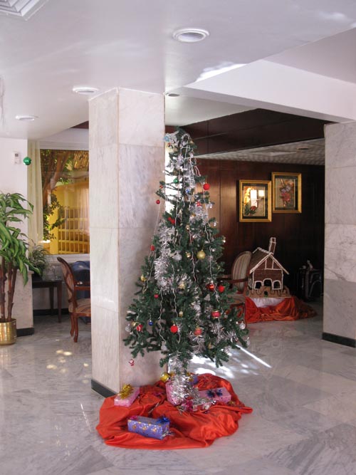 Christmas Tree, Reception, Isis Corniche Hotel, Aswan, Egypt