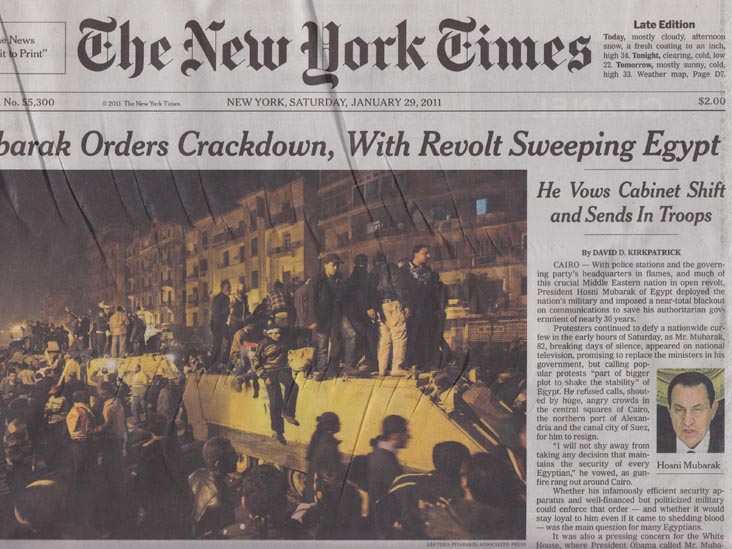 New York Times Front Page Showing Ding Dong Bazaar Near Midan Tahrir/Tahrir Square, January 29, 2011