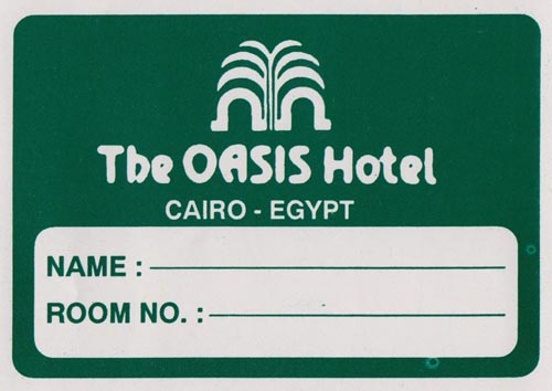 Luggage Tag, The Oasis Hotel, Cairo-Alexandria Desert Road, Cairo, Egypt