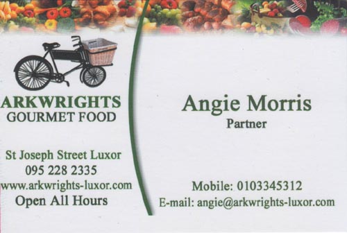 Business Card, Arkwrights Gourmet Food, St. Joseph Street, Luxor, Egypt