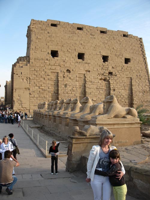 Sphinxes and First Pylon, Temple of Amun, Karnak Temple Complex, Luxor, Egypt