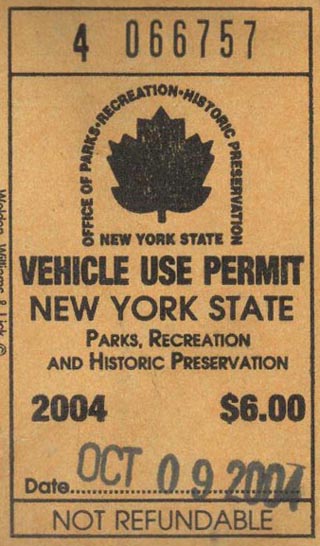 New York State Parks Parking Ticket, Buttermilk Falls State Park, Ithaca, New York