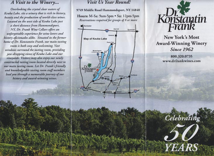 Dr. Konstantin Frank Vinifera Wine Cellars Foldout Brochure, 2012