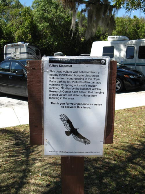 Vulture Dispersal Project Notice, Royal Palm Visitor Center, Everglades National Park, Florida