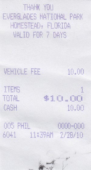 Vehicle Fee Receipt, Everglades National Park, Florida