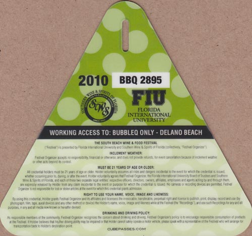 Pass, Bubble Q, South Beach Wine & Food Festival, South Beach, Miami, Florida, February 26, 2010