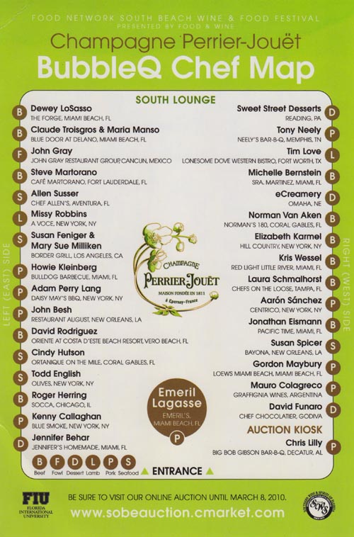 Chef Map, Bubble Q, South Beach Wine & Food Festival, South Beach, Miami, Florida, February 26, 2010