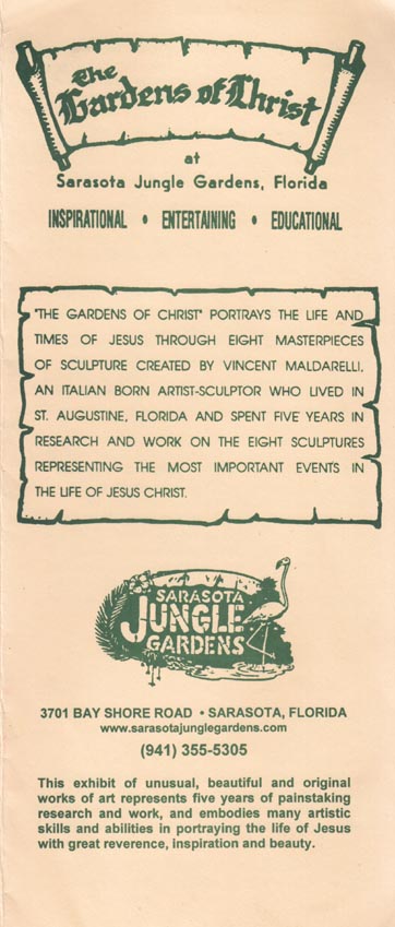 Brochure, Gardens of Christ, Sarasota Jungle Gardens, Sarasota, Florida