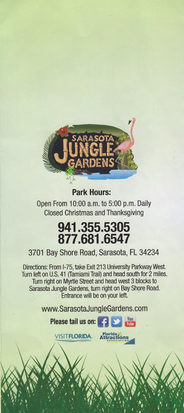 Brochure, Sarasota Jungle Gardens, Sarasota, Florida