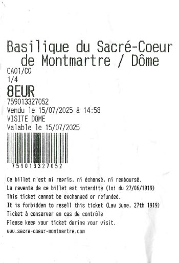 Basilique du Sacré-Cœur de Montmartre (Basilica of the Sacred Heart) Dôme Ticket