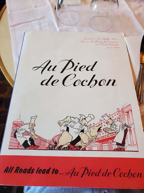 Menu, Au Pied de Cochon, 6 Rue Coquillière, 1er Arrondissement, Paris, France, July 17, 2025