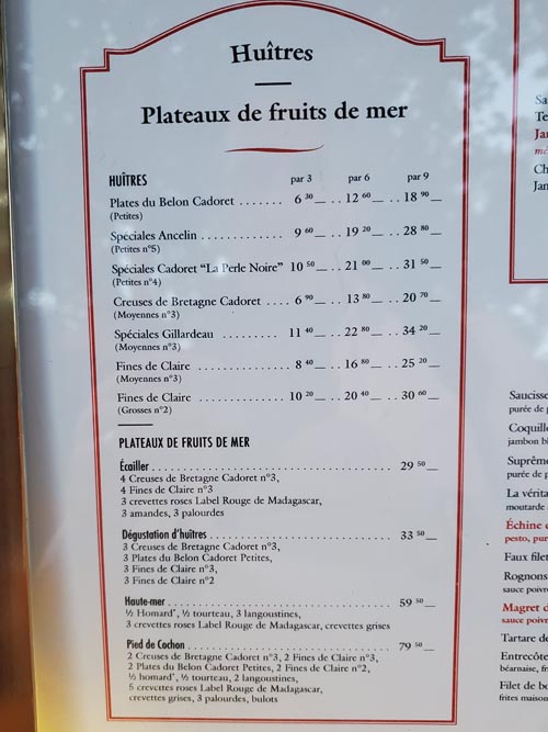 Fruits de Mer Menu, Au Pied de Cochon, 6 Rue Coquillière, 1er Arrondissement, Paris, France, July 17, 2025
