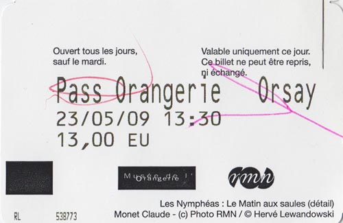 Ticket, Musée de l'Orangerie, Paris, France