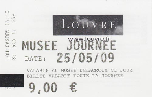 Ticket, Musée du Louvre, Paris, France, May 25, 2009