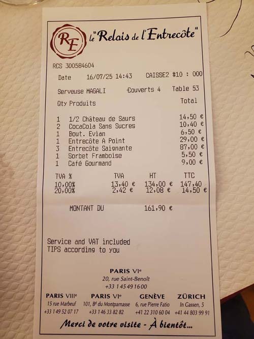 Check, Le Relais de l'Entrecôte, Paris, France, July 16, 2025