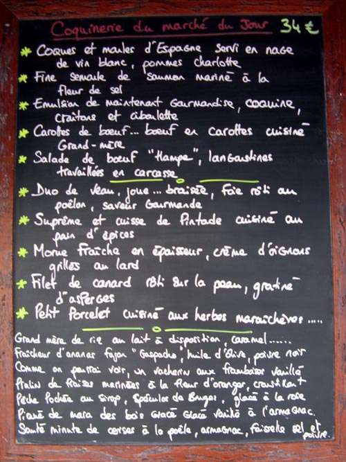 Menu, Chez L'Ami Jean, 27, Rue Malar, 7e Arrondissement, Paris, France