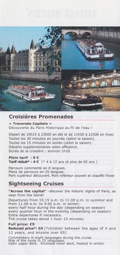 Brochure, Bateaux-Mouches Sightseeing Cruise, River Seine, Paris, France