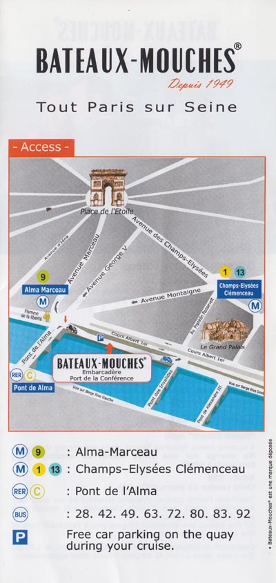 Brochure, Bateaux-Mouches Sightseeing Cruise, River Seine, Paris, France
