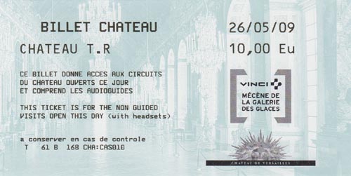 Ticket, Château de Versailles (Palace of Versailles), Versailles, France