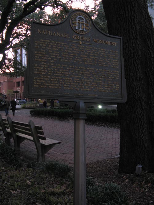 Nathanael Greene Monument Historical Marker, Johnson Square, Savannah, Georgia