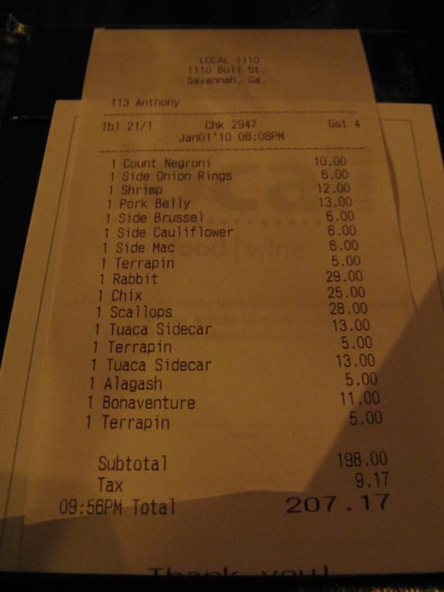 Check, Local 11 Ten, 1110 Bull Street, Savannah, Georgia