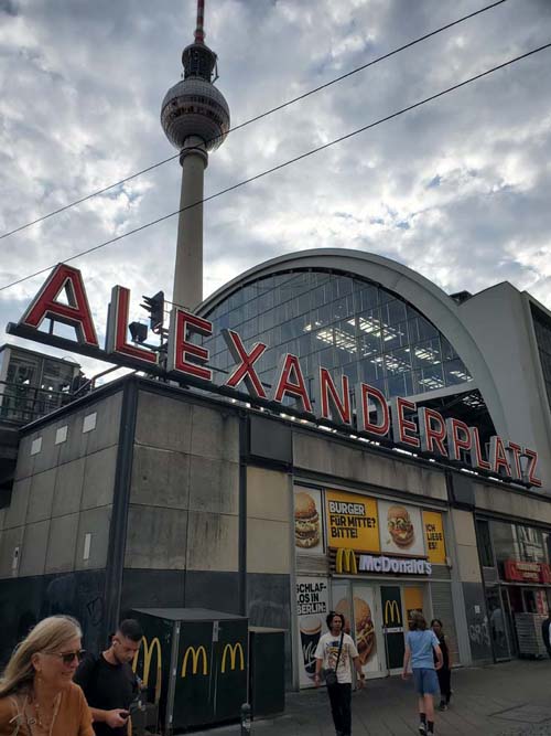 Alexanderplatz S-Bahn Station and Fernsehturm Television Tower, Alexanderplatz, Berlin, Germany, July 30, 2025
