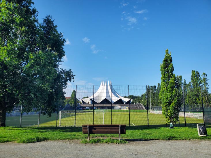 Soccer Pitch and Tempodrom, Anhalter Bahnhof Site, Berlin, Germany, July 30, 2025