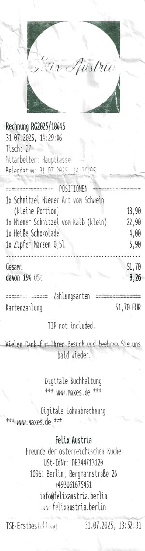 Check, Felix Austria, Berlin, Germany