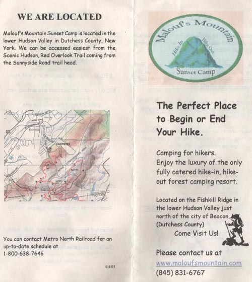 Brochure, Malouf's Mountain Sunset Camp, Beacon Hills, Dutchess County, New York