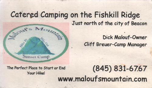 Business Card, Malouf's Mountain Sunset Camp, Beacon Hills, Dutchess County, New York