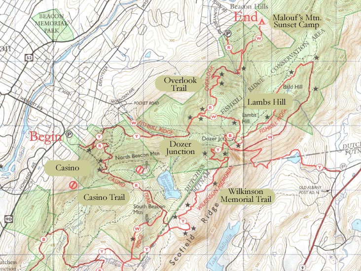 Trail Map, Casino-Wilkinson Memorial-Fishkill Ridge-Overlook Trails, Hudson Highlands State Park, Dutchess County, New York