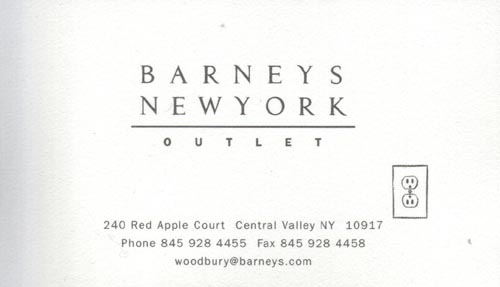 Business Card, Barney's New York Outlet, Woodbury Common, Central Valley, Orange County, New York