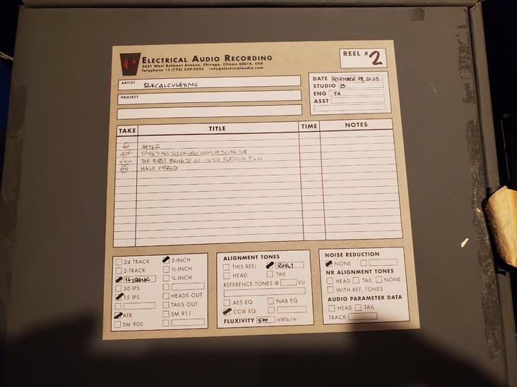 Two-Inch Tape Reel, Studio B Control Room, Electrical Audio, Chicago, Illinois, December 31, 2023