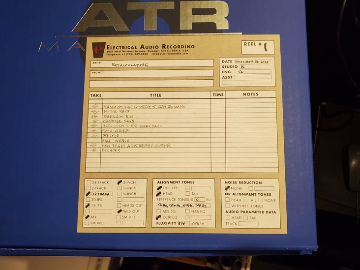 Two-Inch Tape Reel, Studio B Control Room, Electrical Audio, Chicago, Illinois, December 31, 2023