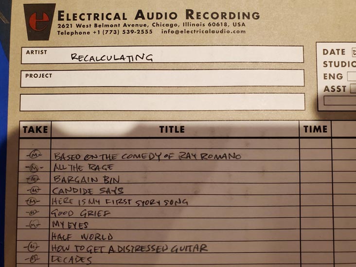 Track Listing, Studio B Control Room, Electrical Audio, Chicago, Illinois, December 31, 2023