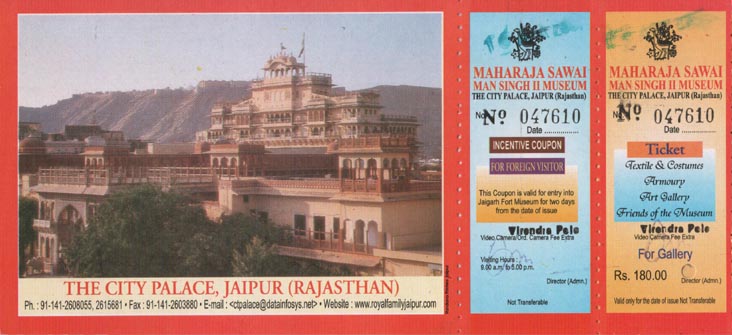 Ticket, City Palace, Jaipur, Rajasthan, India