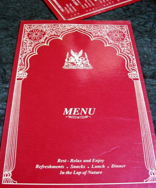 Menu, Rajasthan Motel, National Highway No. 11, Mahuwa, Rajasthan, India