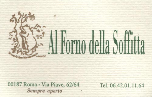 Business Card, Al Forno Della Soffitta, Via Piave, 62/64, Rome, Lazio, Italy