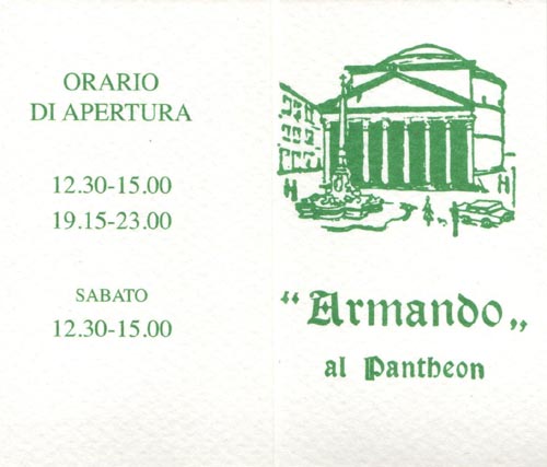 Business Card, Armando al Pantheon, Salita dei Crescenzi, 31, Rome, Lazio, Italy