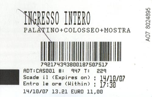 Ticket, Colosseum (Colosseo), Rome, Lazio, Italy