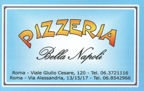Business Card, Pizzeria Bella Napoli, Via Alessandria 13/15/17, Rome, Lazio, Italy