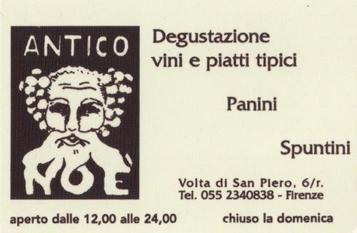 Business Card, Antico Noe, Volta di San Piero, 6r, Florence, Tuscany, Italy