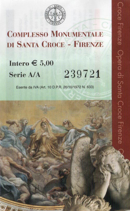 Ticket, Basilica di Santa Croce, Piazza Santa Croce, Florence, Tuscany, Italy