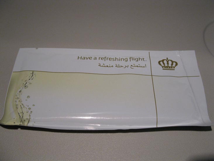 Disposable Refresher Towel, Royal Jordanian Airlines Flight 262 From New York City-JFK To Amman, Jordan, December 28, 2010