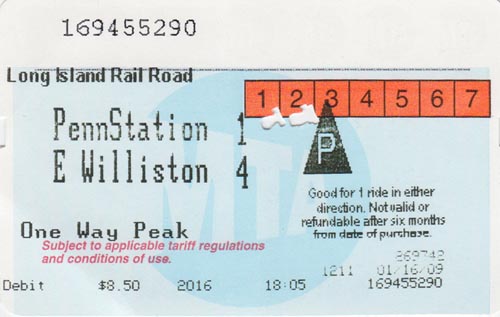 Long Island Rail Road Ticket, January 16, 2009