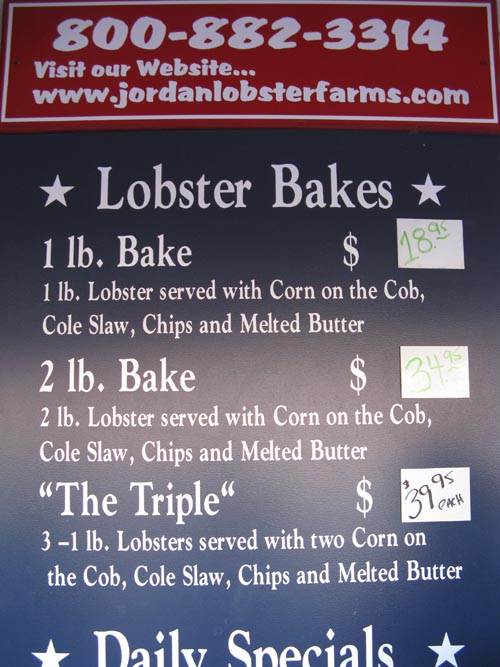 Lobster Bakes Menu, Jordan Lobster Farms, 1 Pettit Place, Island Park, New York