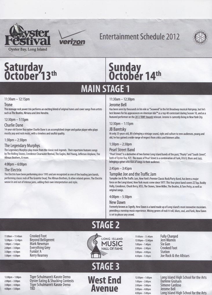 Oyster Festival 2012 Entertainment Schedule