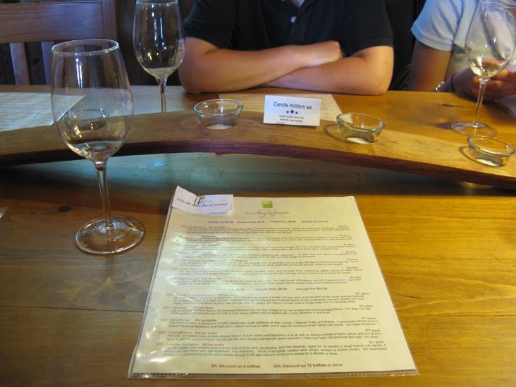 Tasting Menu, Shinn Estate Vineyards, 2000 Oregon Road, Mattituck, New York, July 4, 2009
