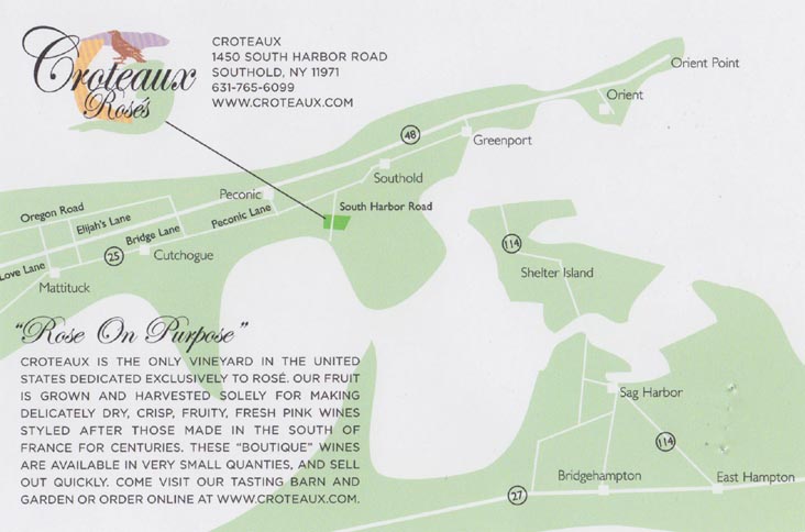 Card, Croteaux Vineyards, 1450 South Harbor Road, Southold, New York